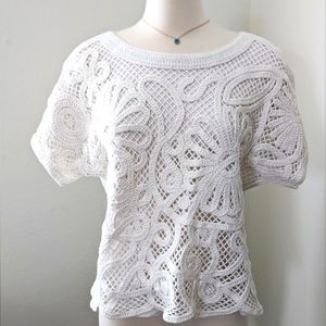 World Market White Thick Lace Blouse Top
